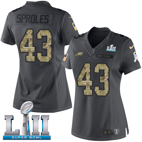 Nike Eagles #43 Darren Sproles Black Super Bowl LII Women's Stitched NFL Limited 2016 Salute to Service Jersey - Click Image to Close
